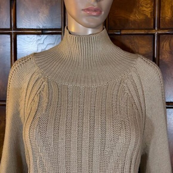 NWOT Bodilove Khaki Tan Cotton Blend Modern Cable Knit Tie Bow Sleeve Sweater - Picture 11 of 16